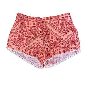 Guess Women's Lounge Shorts M Medium Elastic Waist Crochet Hem Floral Coral